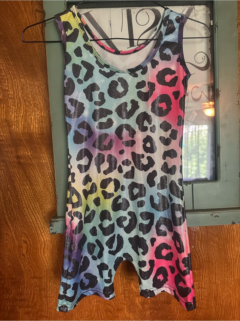 Rainbow Leopard Print Sleeveless Leotard